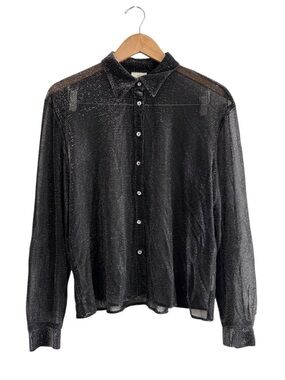 Vintage Y2K Sheer Mesh Metallic Glittered Button-Down Shirt